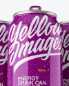 Three 330ml Metallic Aluminium Cans W/ Glossy Finish & Condensation Mockup - Hero Shot