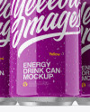 Three 330ml Metallic Aluminium Cans W/ Glossy Finish & Condensation Mockup - Hero Shot