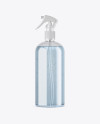 Clear PET Cosmetic Bottle W/ Trigger Sprayer and Blue Liquid Mockup