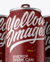 Three 330ml Metallic Aluminium Cans W/ Matte Finish & Condensation Mockup - Hero Shot