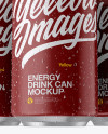 Three 330ml Metallic Aluminium Cans W/ Matte Finish & Condensation Mockup - Hero Shot