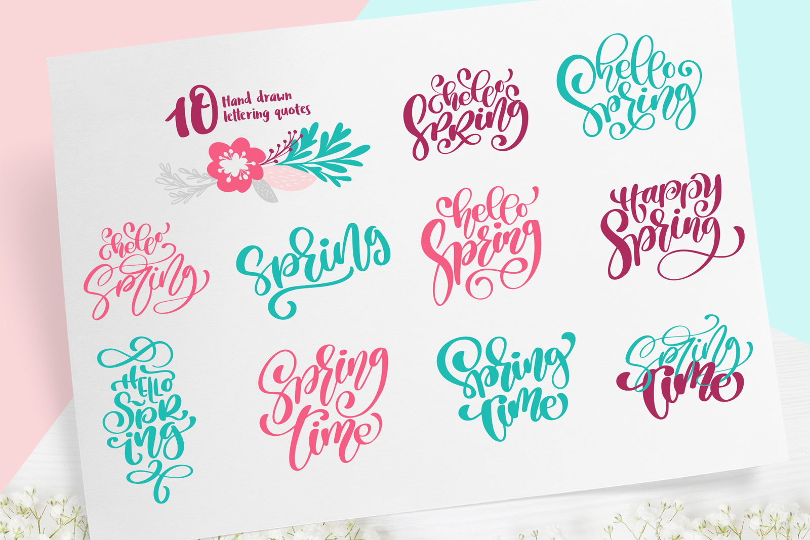 Spring vector lettering &amp; floral greeting card