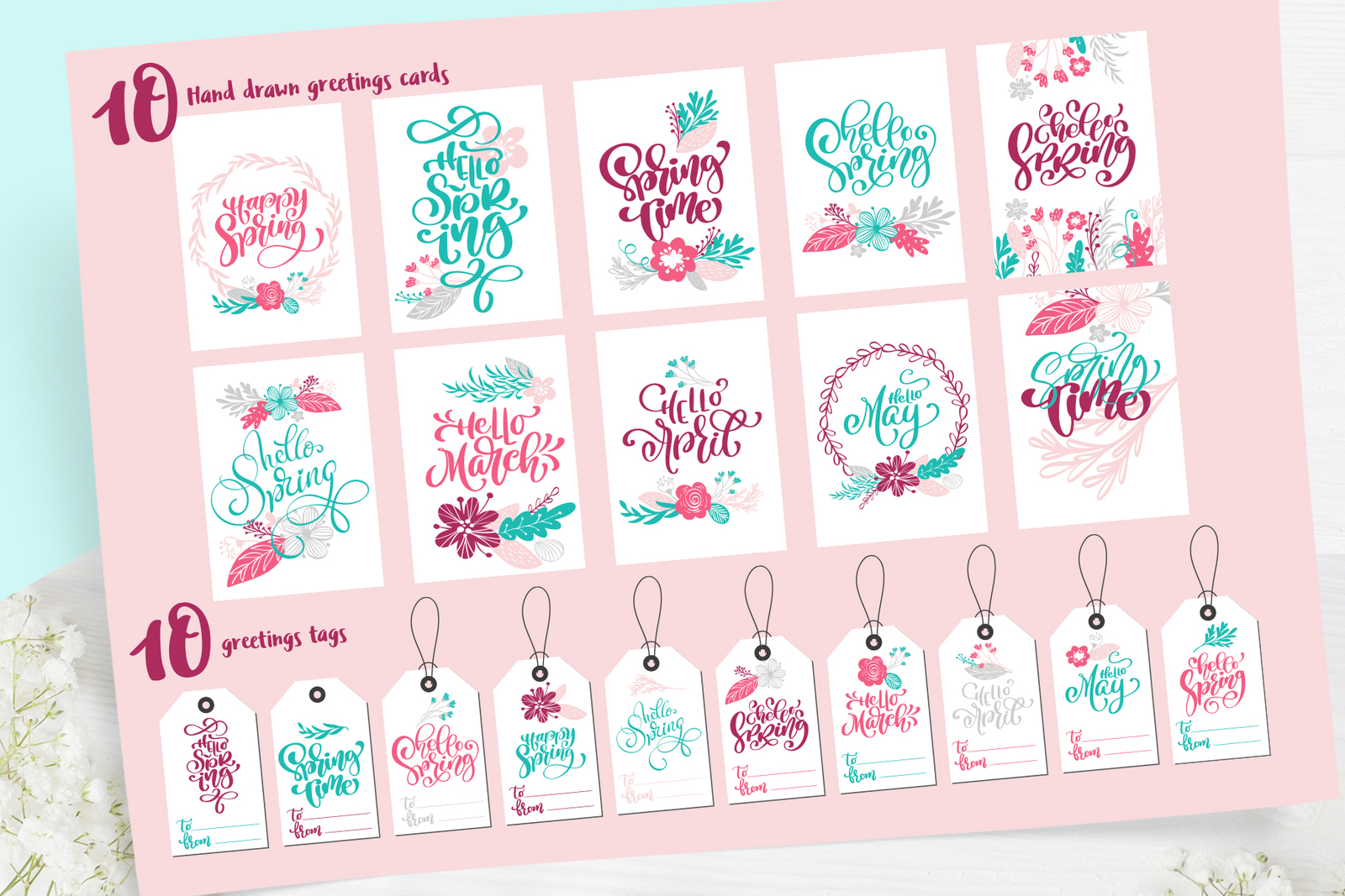 Spring vector lettering &amp; floral greeting card