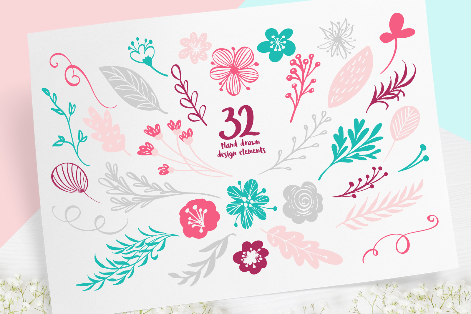 Spring vector lettering &amp; floral greeting card