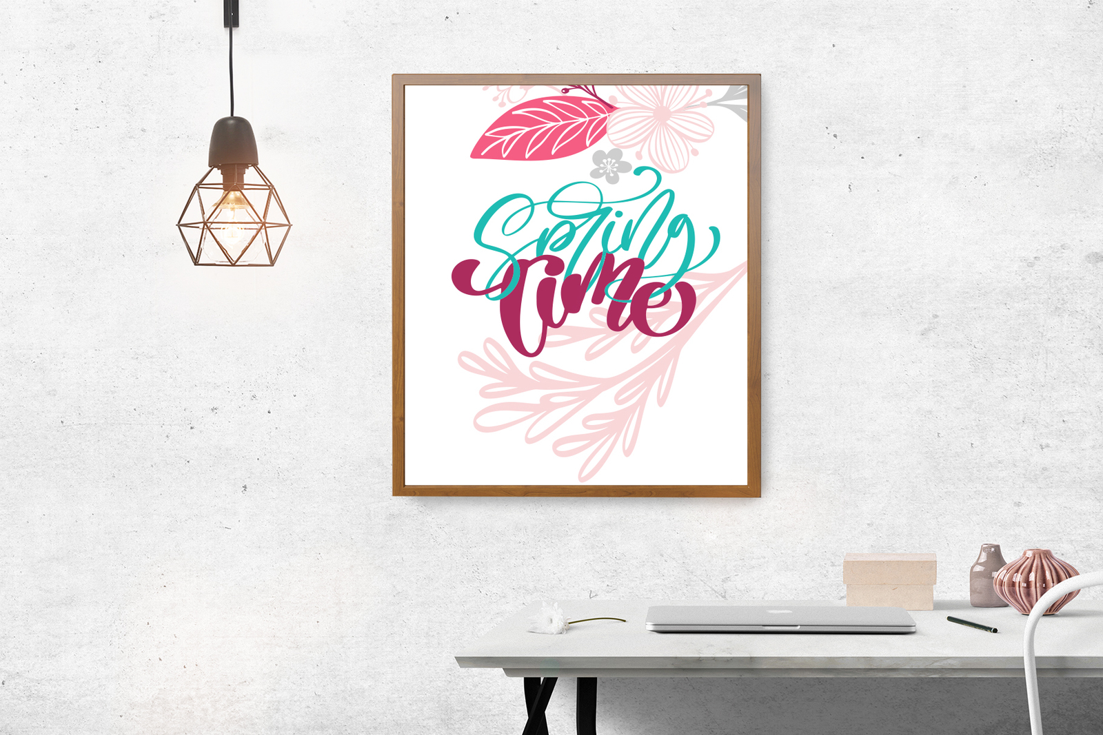 Spring vector lettering &amp; floral greeting card