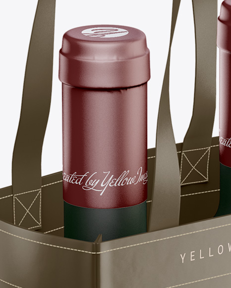 Bag With Wine Bottles Mockup - Half Side View (High-Angle Shot)