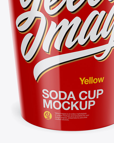 Glossy Soda Cup With Ice Mockup - Front View (High-Angle Shot)