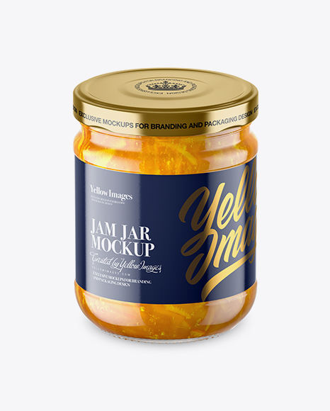 Clear Glass Jar with Orange Jam Mockup - High-Angle Shot