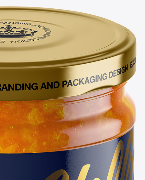 Clear Glass Jar with Apricot Jam Mockup - High-Angle Shot