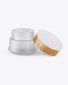 Opened Frosted Glass Cosmetic Jar W/ Wooden Cap Mockup