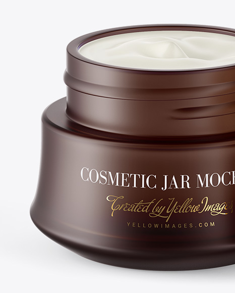 Opened Frosted Glass Cosmetic Jar W/ Wooden Cap Mockup