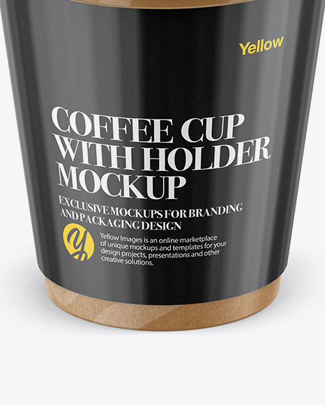 Paper Coffee Cup With Sleeve Mockup - Front View (High-Angle Shot)