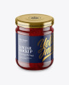 Clear Glass Jar with Strawberry Jam Mockup - High-Angle Shot