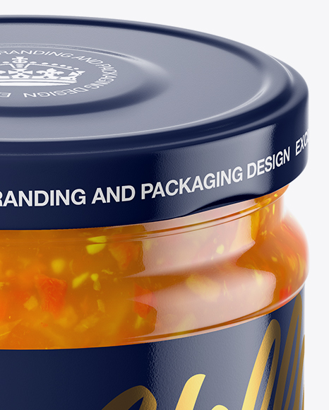 Clear Glass Jar with Sweet &amp; Sour Sauce Mockup - High-Angle Shot