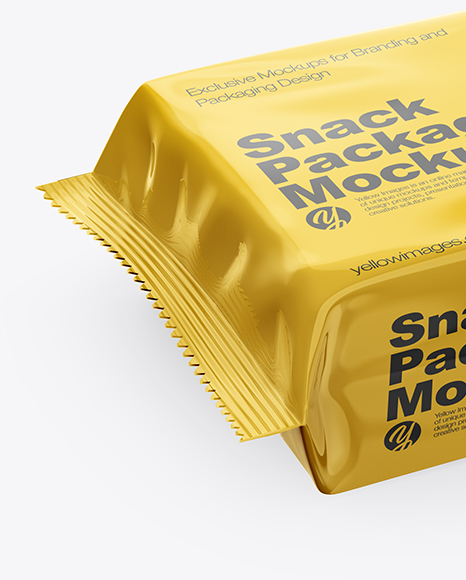 Glossy Snack Pack Mockup - Half Side View (High-Angle Shot)