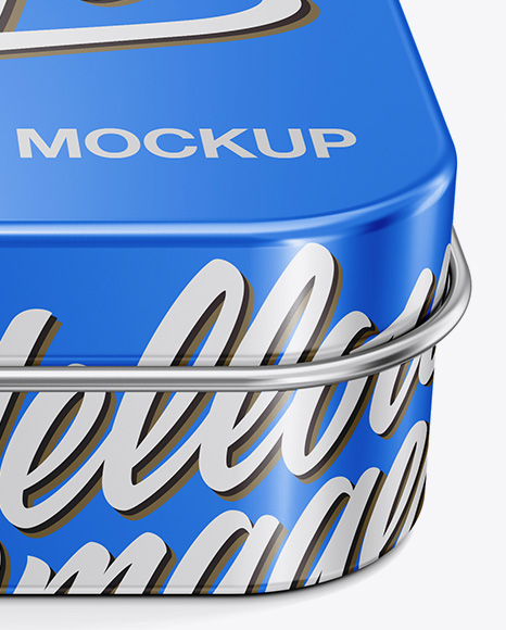 Metallic Tin Box Mockup - Front View (High-Angle Shot)