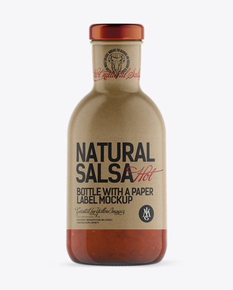 Salsa Bottle with Paper Label Mockup