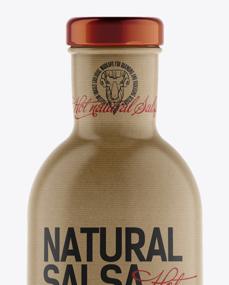 Salsa Bottle with Paper Label Mockup