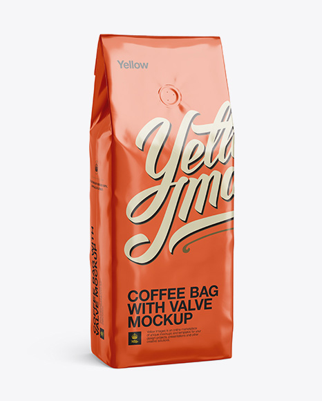 Foil Coffee Bag With Valve Mockup - Half-Turned View