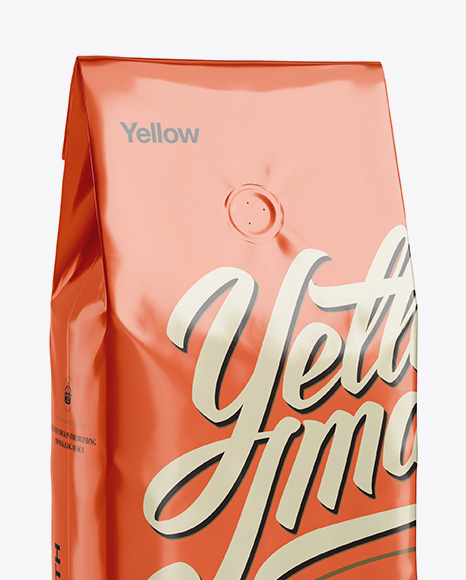 Foil Coffee Bag With Valve Mockup - Half-Turned View
