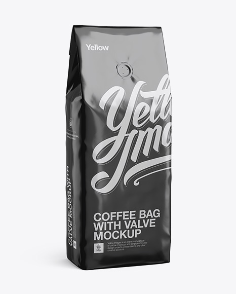 Foil Coffee Bag With Valve Mockup - Half-Turned View