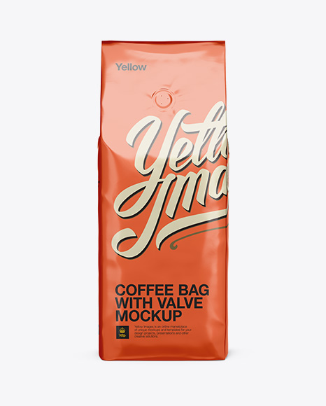 Foil Coffee Bag With Valve Mockup - Front View