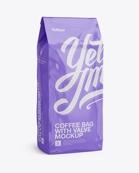 2,5 kg Glossy Coffee Bag With Valve Mockup - Half-Turned View