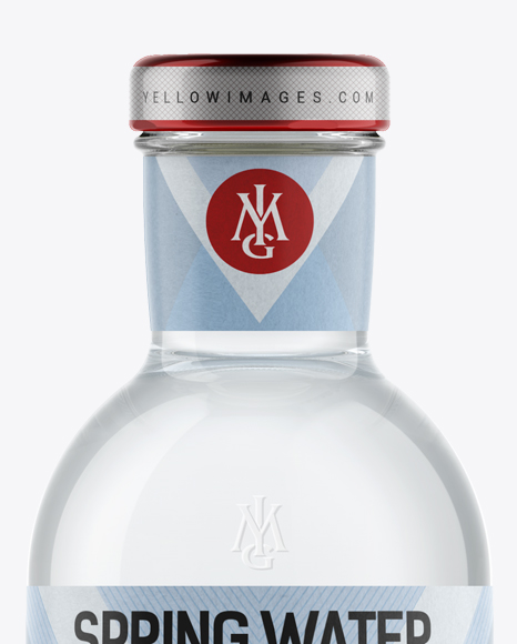 Clear Glass Spring Water Bottle with Paper Label Mockup