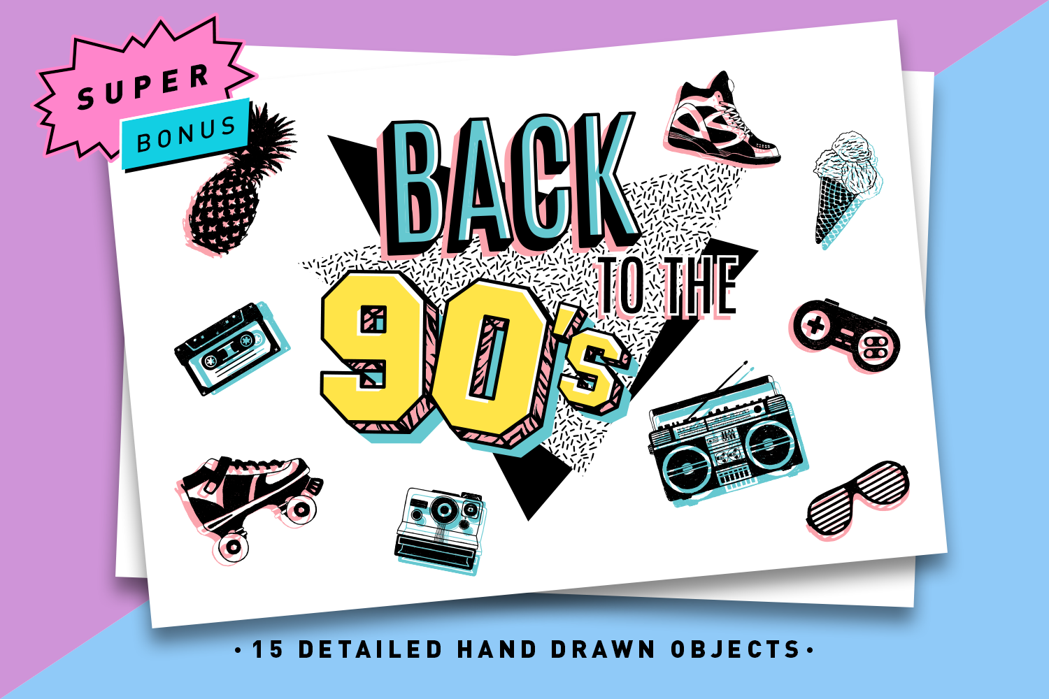 Back to the 90's. Hand Drawn Icons Back to the 90's. Hand Drawn Icons