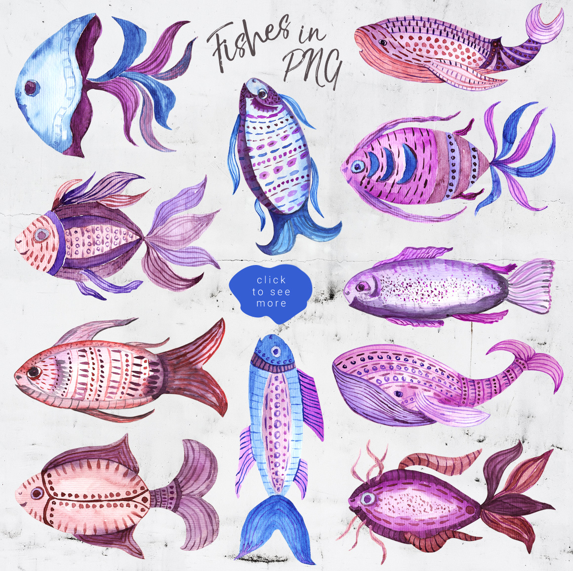 Tribal Fish - watercolor set