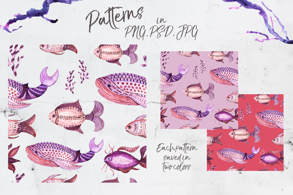 Tribal Fish - watercolor set Tribal Fish - watercolor set