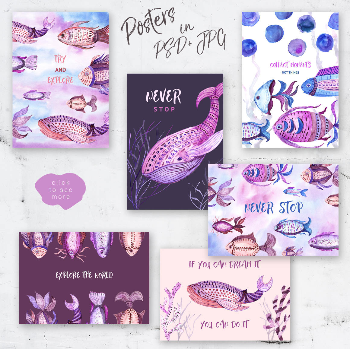 Tribal Fish - watercolor set Tribal Fish - watercolor set
