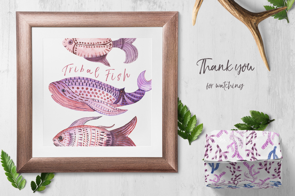 Tribal Fish - watercolor set