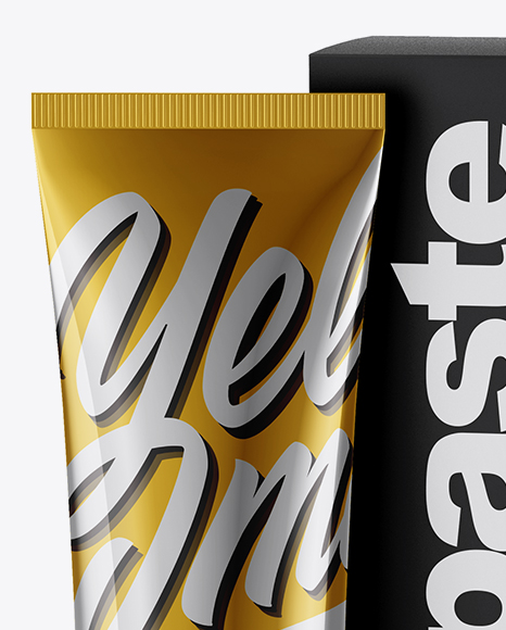 Metallic Toothpaste Tube & Paper Box Mockup