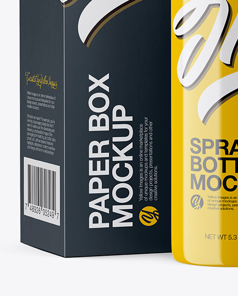 Glossy Sprayer With Paper Box Mockup