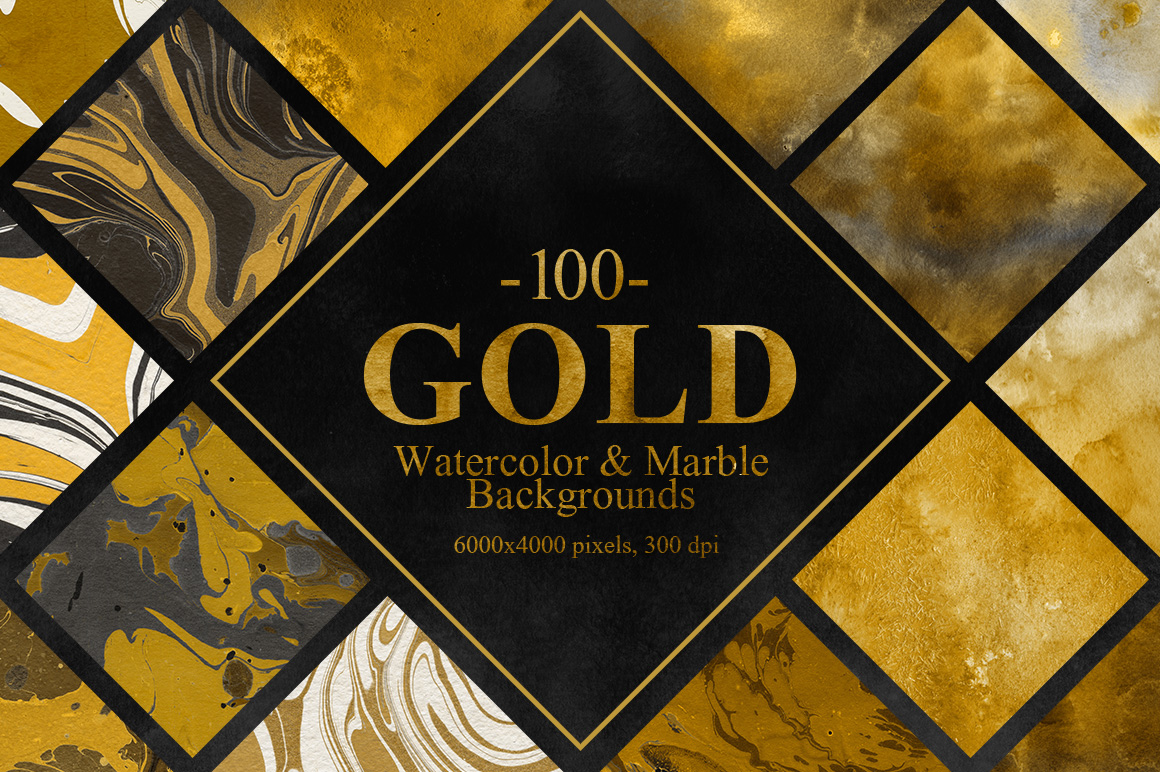 Gold Watercolor&amp;Marble Backgrounds