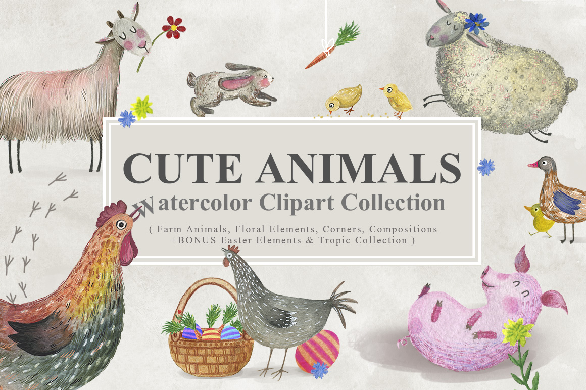 Cute Animals Watercolor Collection Cute Animals Watercolor Collection