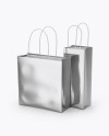 Two Metallic Paper Bags Mockup - Half Side View