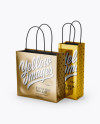 Two Metallic Paper Bags Mockup - Half Side View