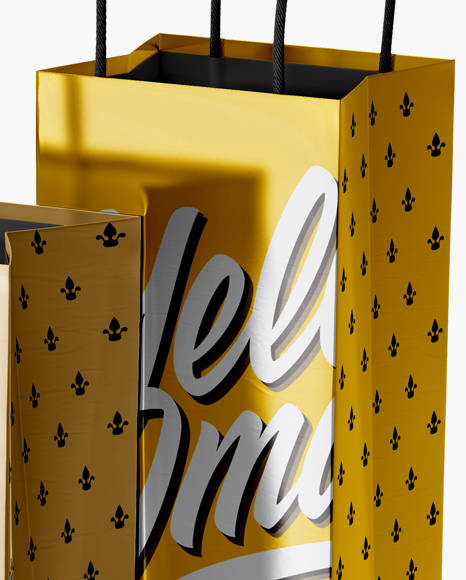 Two Metallic Paper Bags Mockup - Half Side View