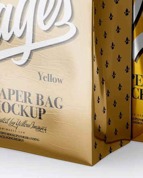 Two Metallic Paper Bags Mockup - Half Side View