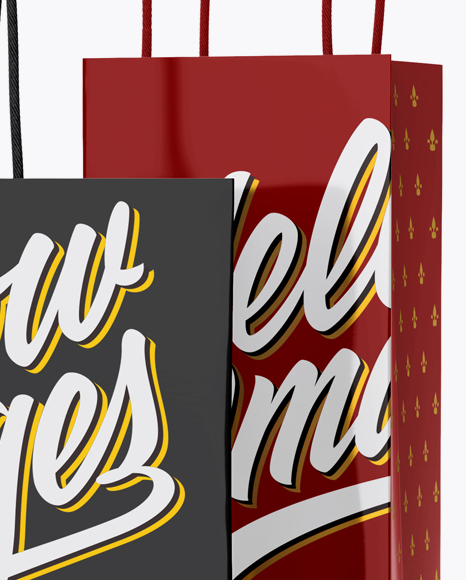 Two Glossy Paper Bags Mockup - Half Side View