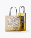 Two Metallic Paper Bags Mockup - Half Side View