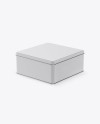 Matte Square Tin Box Mockup - Half Side View (High-Angle Shot)