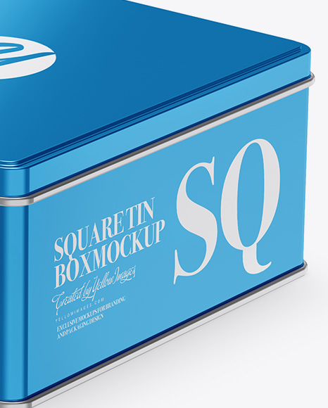 Metallic Square Tin Box Mockup - Half Side View (High-Angle Shot)