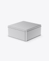 Matte Metallic Square Tin Box Mockup - Half Side View (High-Angle Shot)