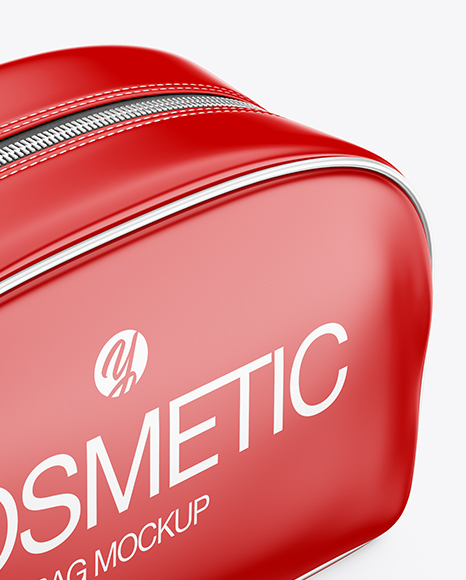 Glossy Cosmetic Bag - Half Side View (High-Angle Shot)