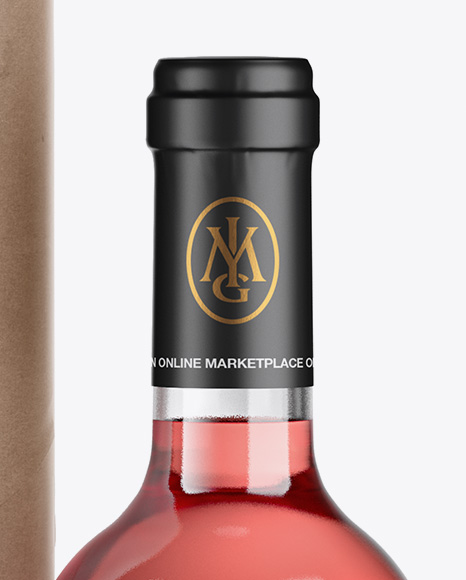 Clear Glass Pink Wine Bottle and Tube Mockup