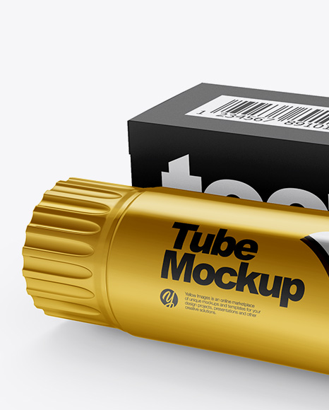 Metallic Toothpaste Tube & Paper Box Mockup