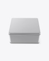 Matte Metallic Square Tin Box Mockup (High-Angle Shot)